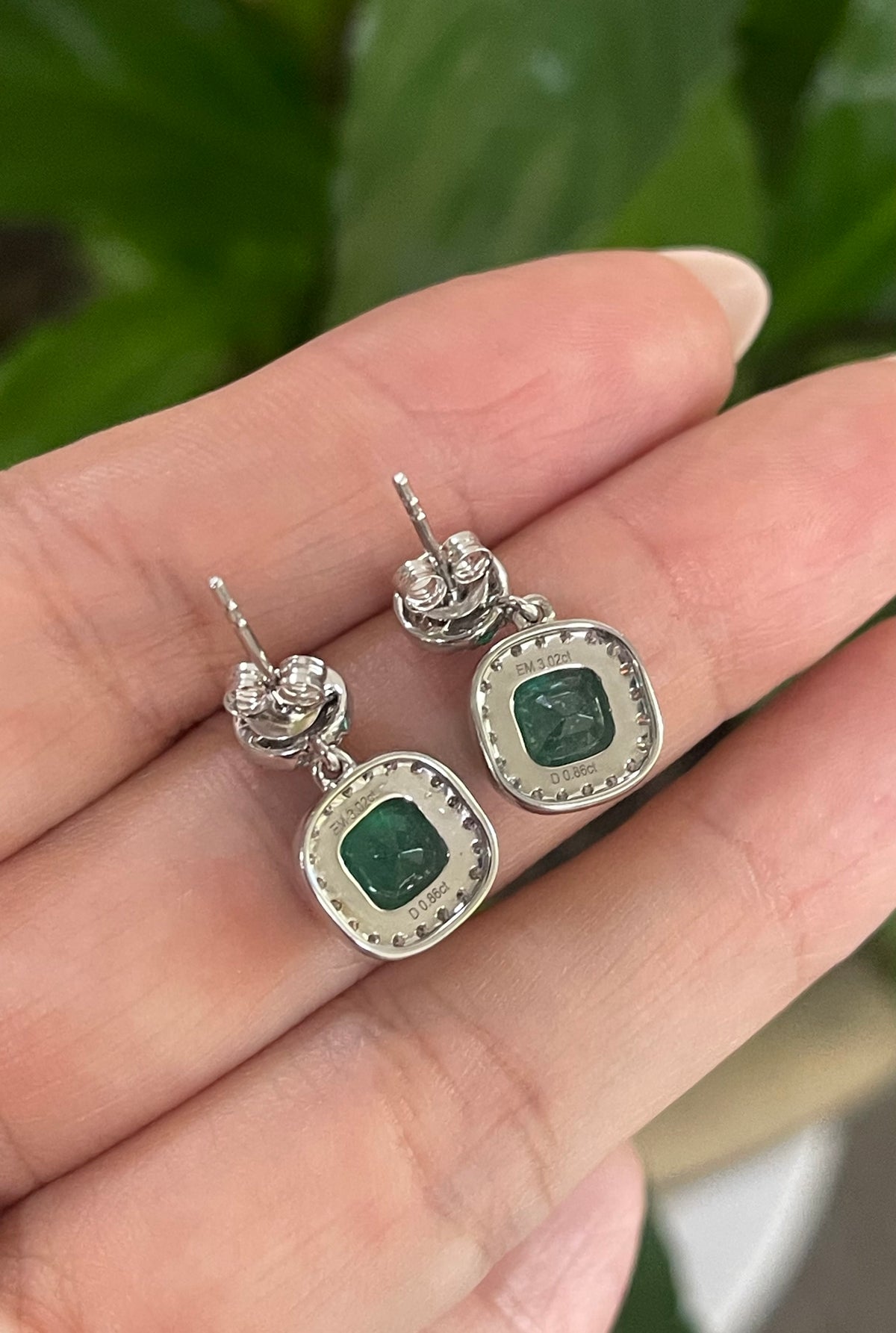 3.02ct Natural Emerald Diamond Drop Earrings In 14ct White Gold
