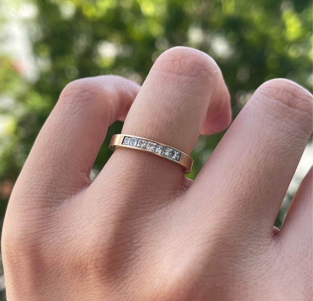 Vintage Women 375 9ct Yellow Gold  0.5ct 7 Diamond Band Ring Size J 1/2