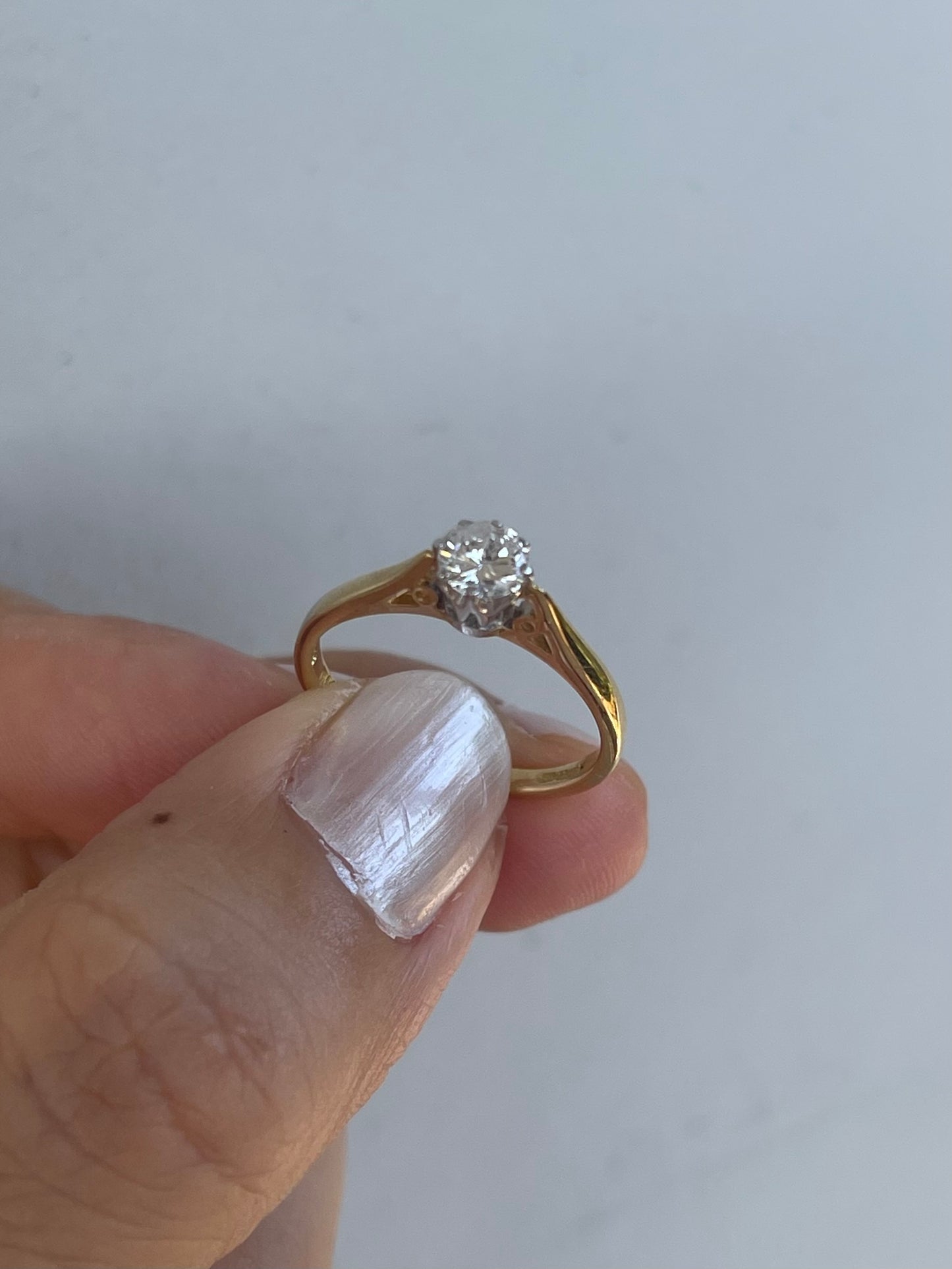 Antique 18ct yellow gold 0.4ct diamond solitaire ring with full UK hallmarks