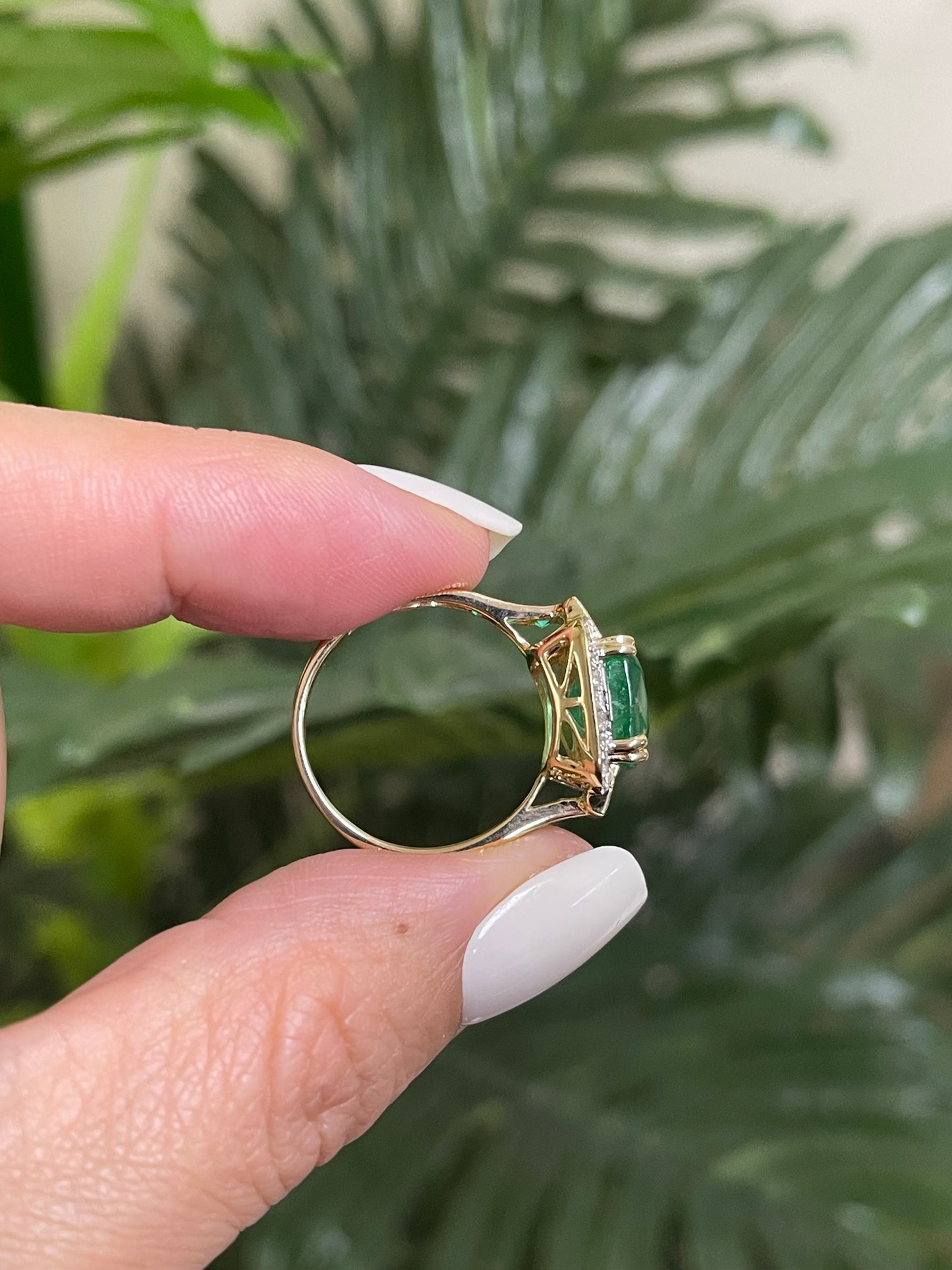 Art Deco Style 5.03ct Natural Emerald & Diamond Ring In 14ct Yellow Gold