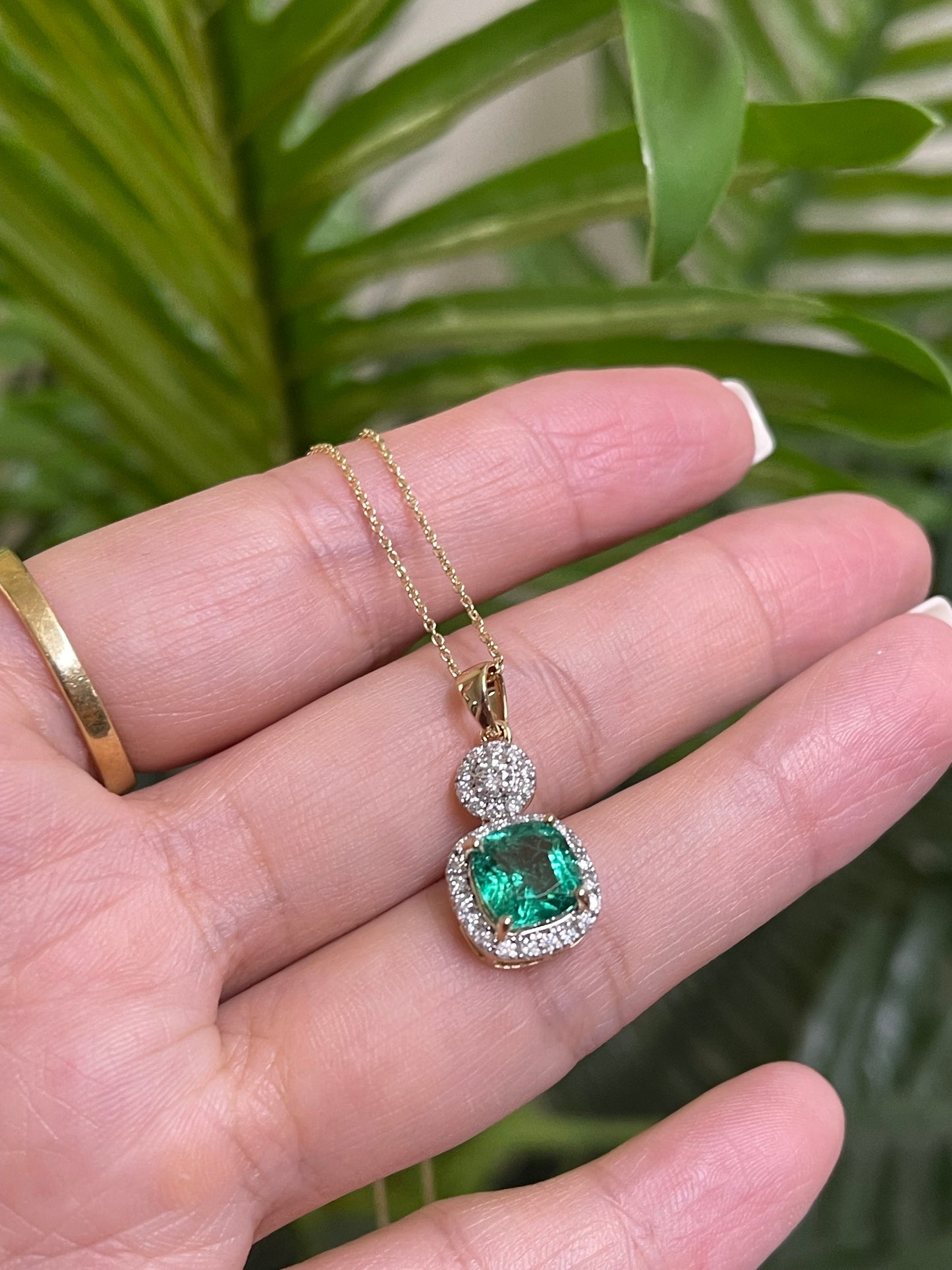 1.97ct Natural Emerald Diamond Pendant Necklace (With 14ct Chain)