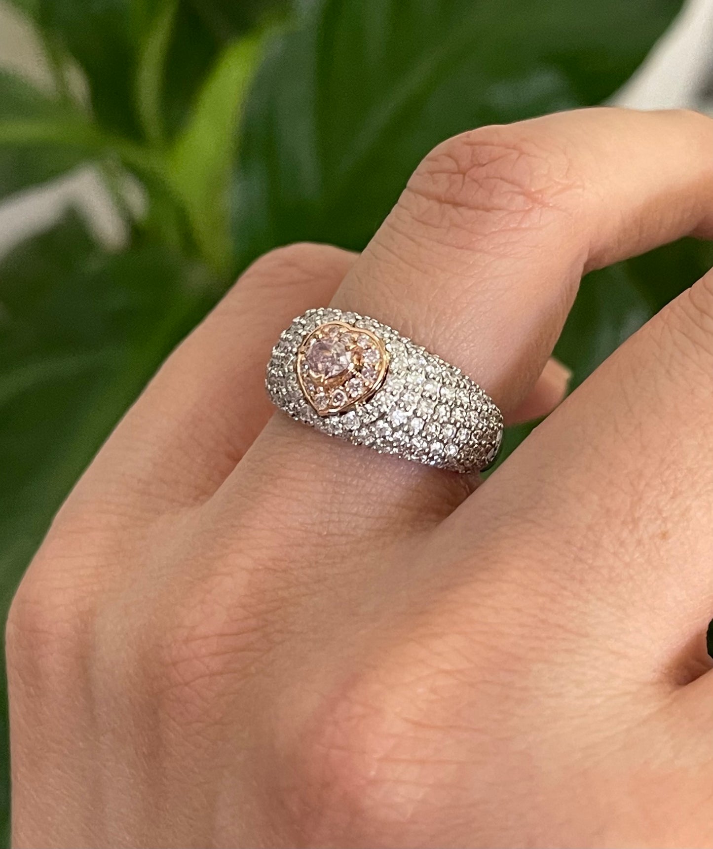 Natural Light Pink Diamond & White Diamond Love Heart Ring In 14ct Rose & White Gold