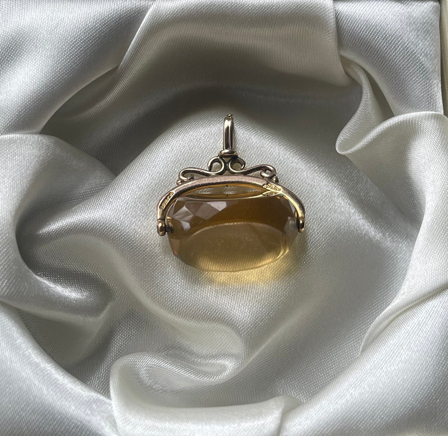 Antique 1852 Birmingham Citrine Spinner Pendant In 9ct Pink Gold