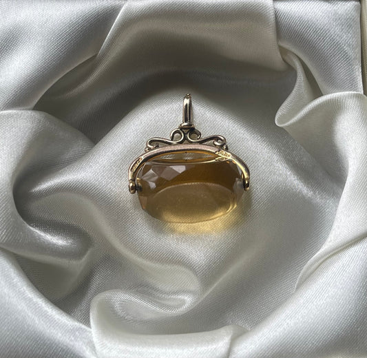 Antique 1852 Birmingham Citrine Spinner Pendant In 9ct Pink Gold