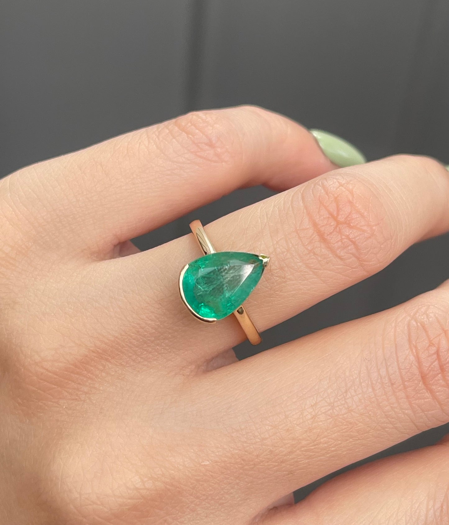 2.45ct Natural Pear Shape Emerald In 14ct Yellow Gold