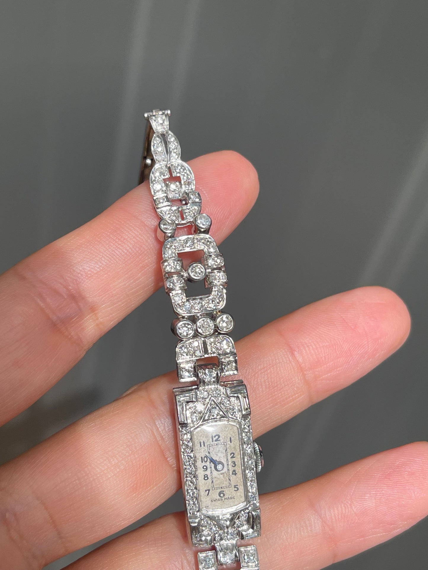 Original Antique Art Deco 3.65ct Earth Diamond Cocktail Watch In Platinum