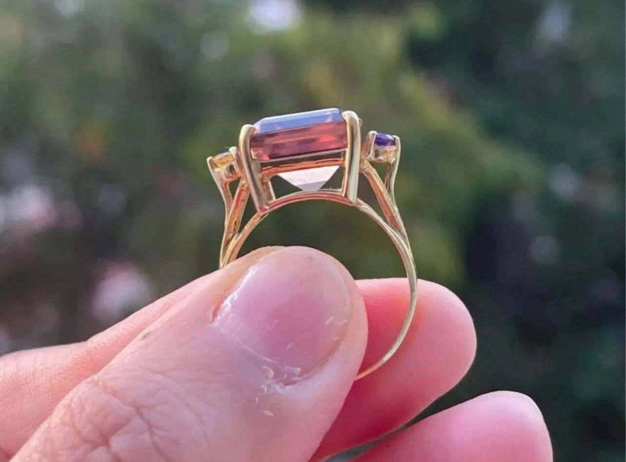 Vintage 9ct yellow gold 1998 Birmingham import natural ametrine ring large size R
