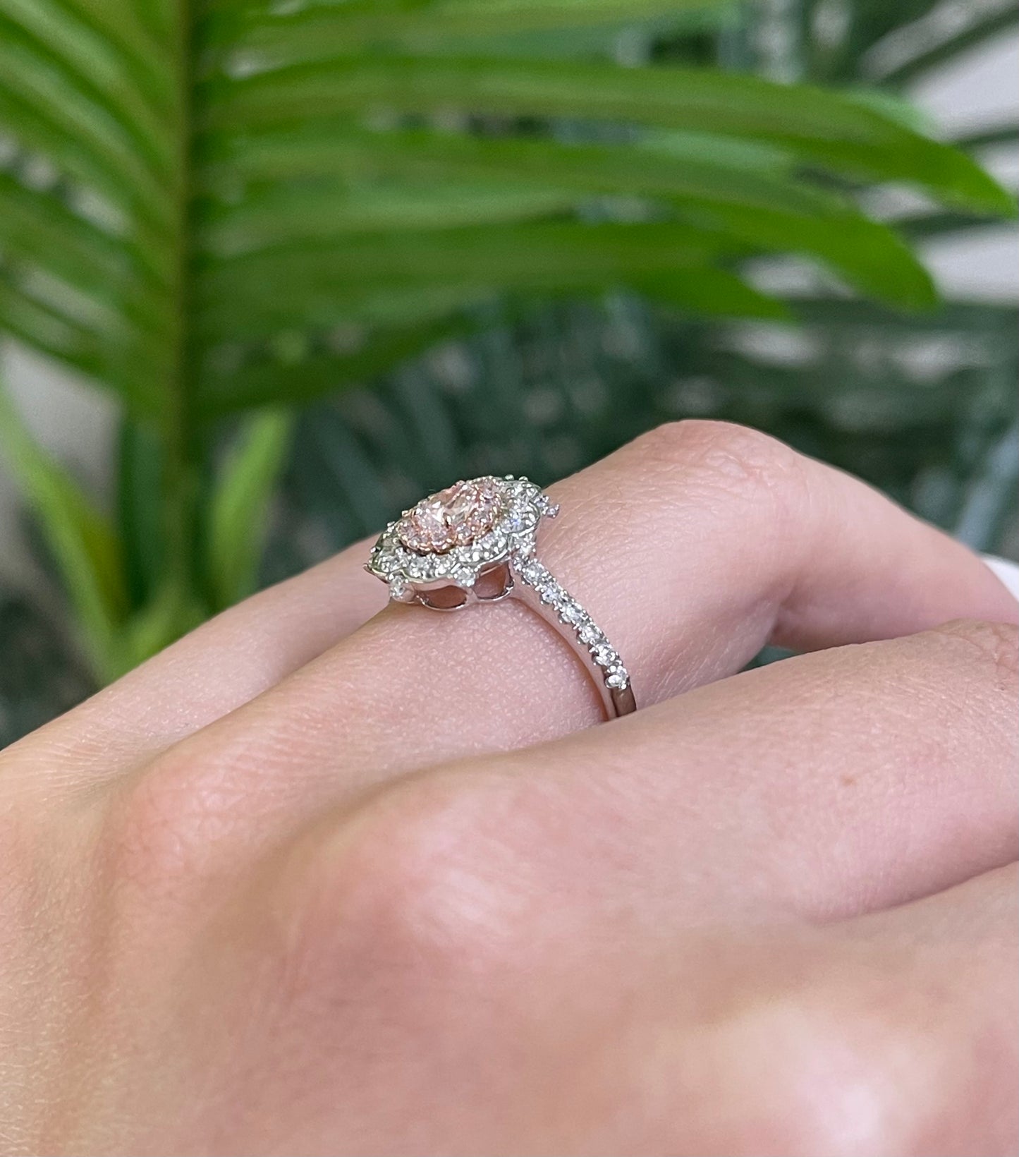 Natural Light Fancy Pink Diamond Ring In 14ct White Gold