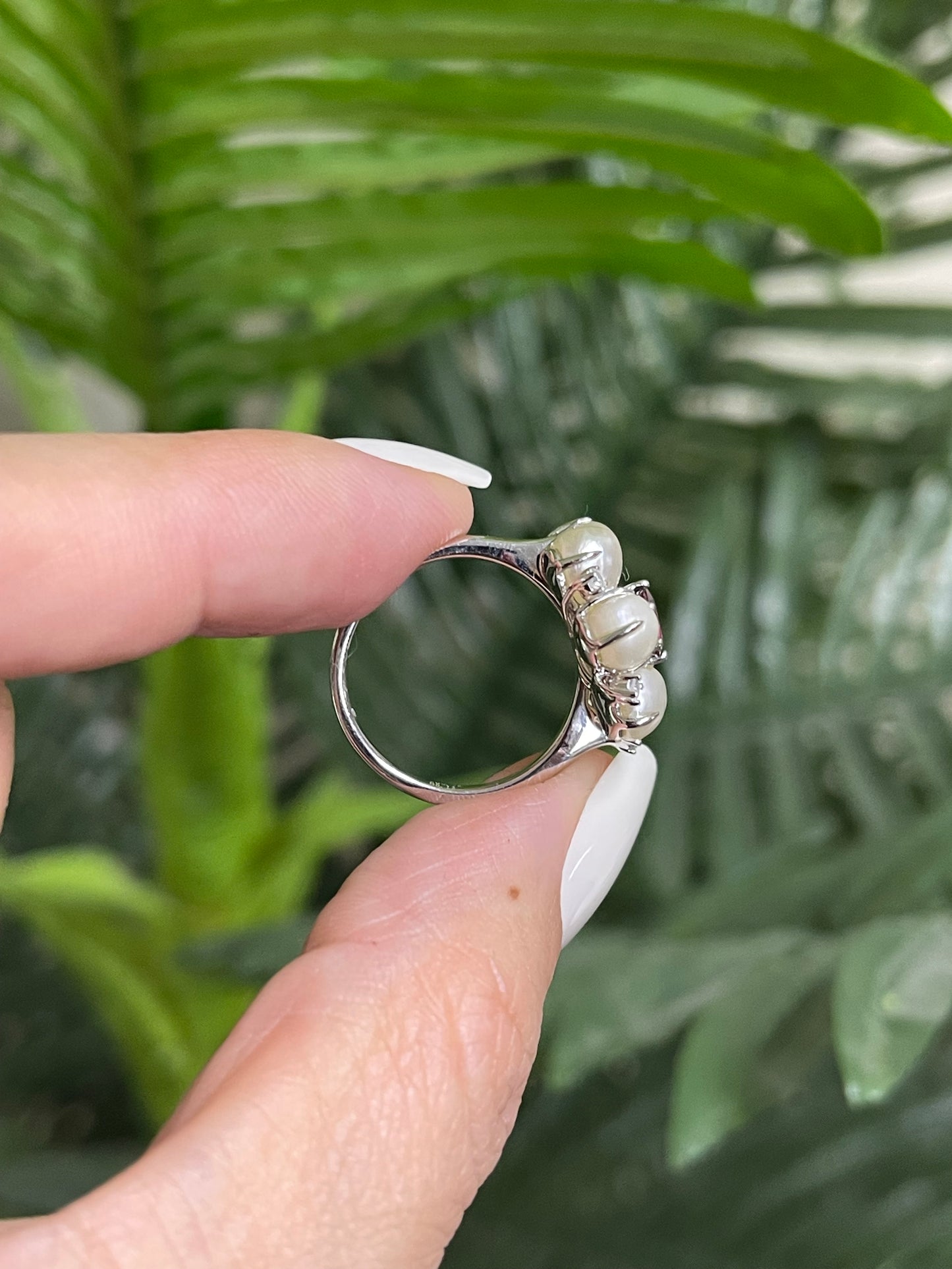 Natural Pearl Ruby Diamond Blossom Ring In 14ct White Gold