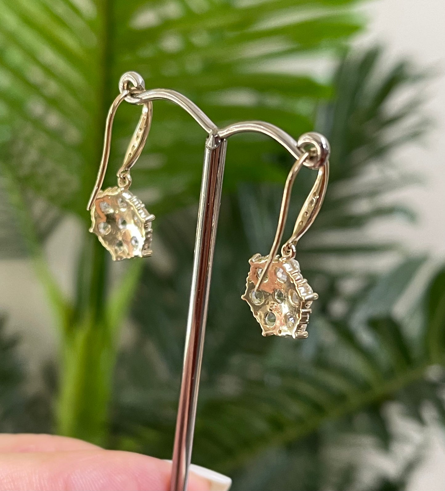 3.79ct Natural Old Mine Cut Diamond Earrings In 14ct Yellow Gold