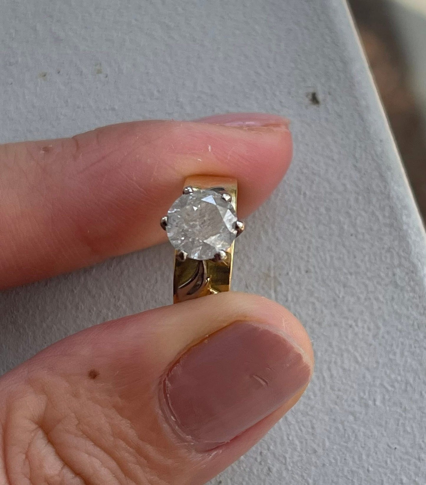 Vintage 60s 18ct yellow gold 1ct earth mined salt & pepper diamond solitaire ring