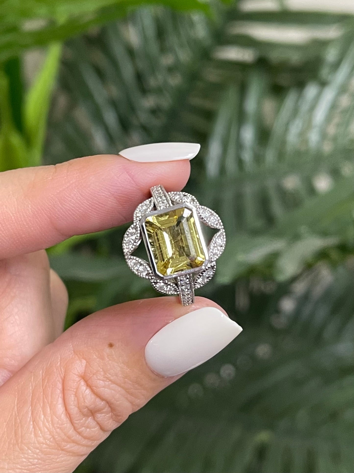 Art Deco-inspired Heliodor & Diamond Statement Ring In 14ct White Gold