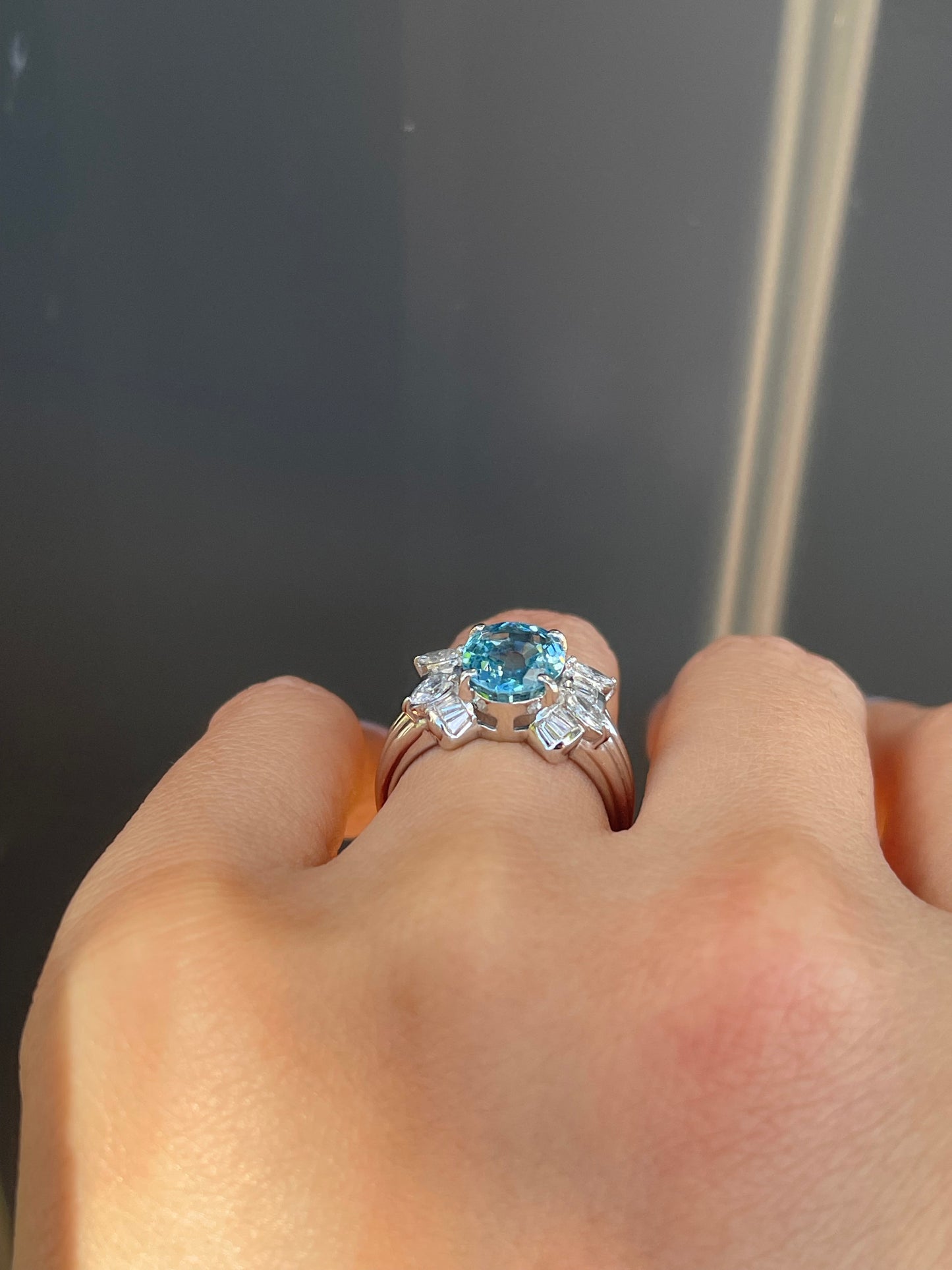 2.79ct Aquamarine 0.48ct Diamond Ring In Heavy 900 Platinum