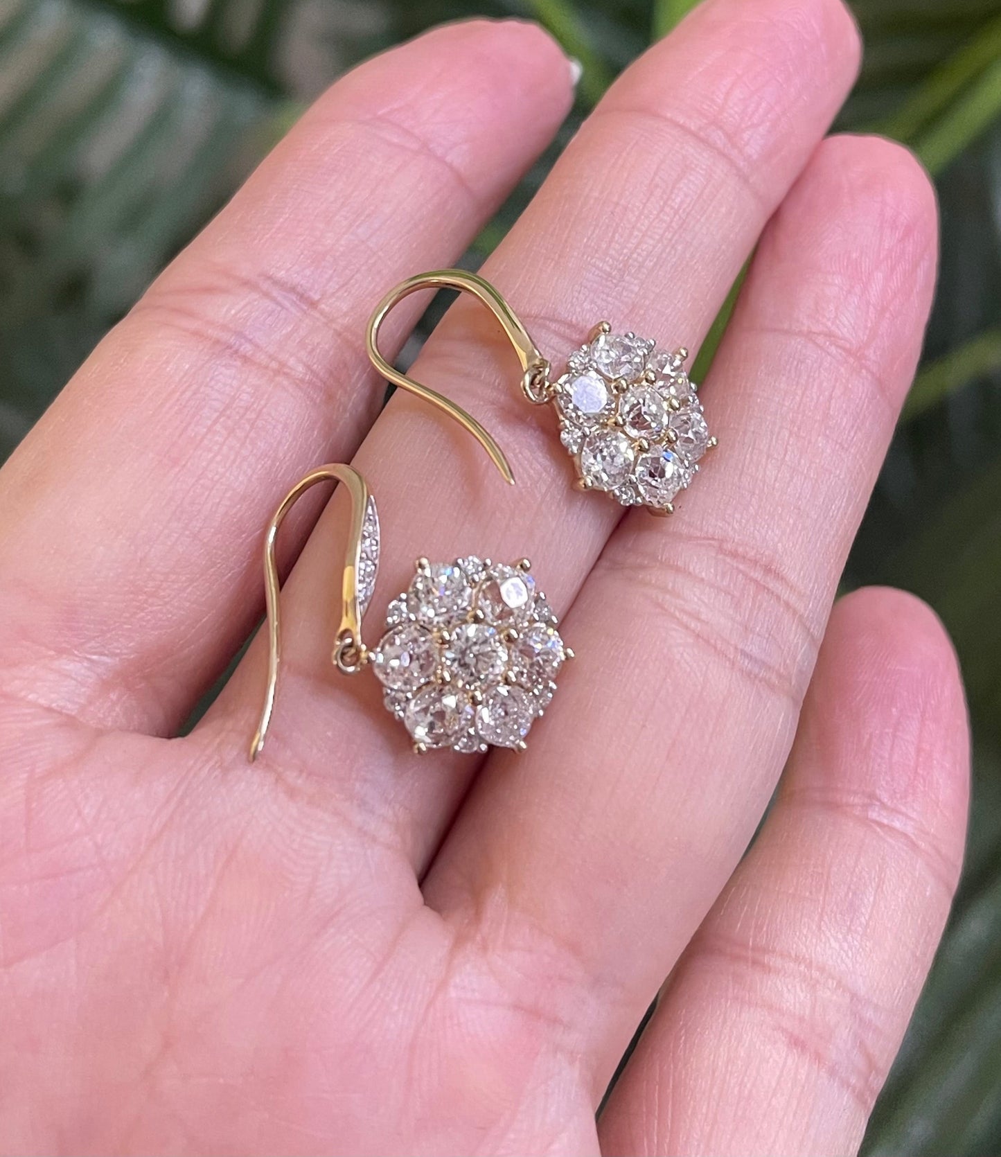 3.79ct Natural Old Mine Cut Diamond Earrings In 14ct Yellow Gold