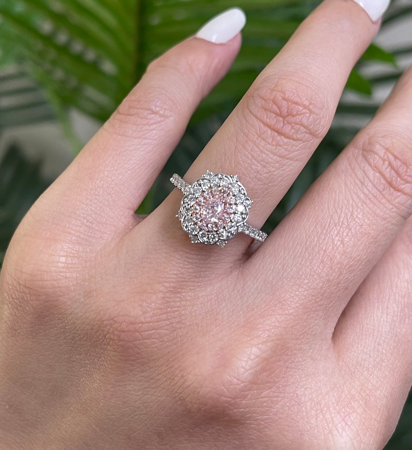 Natural Light Fancy Pink Diamond Ring In 14ct White Gold