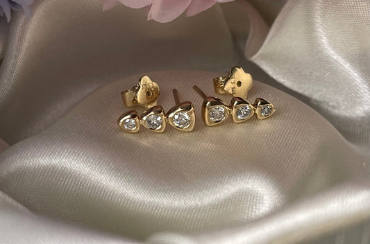 3 Diamond Drop Studs In 9ct Yellow Gold