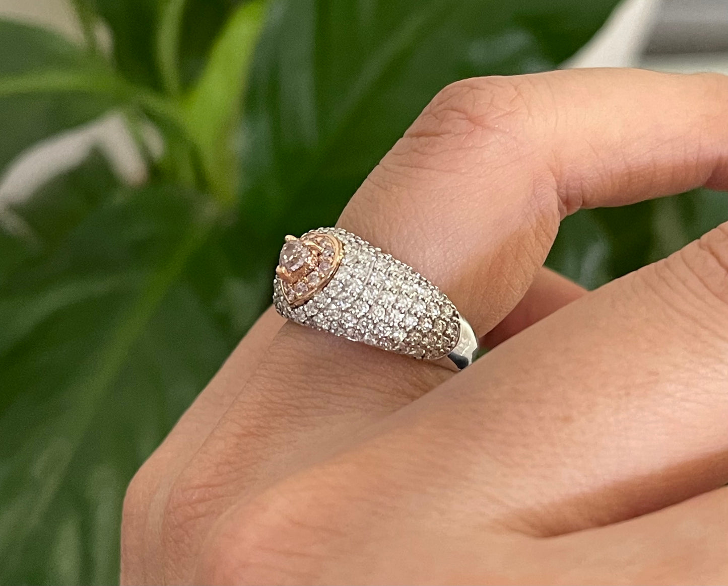 Natural Light Pink Diamond & White Diamond Love Heart Ring In 14ct Rose & White Gold
