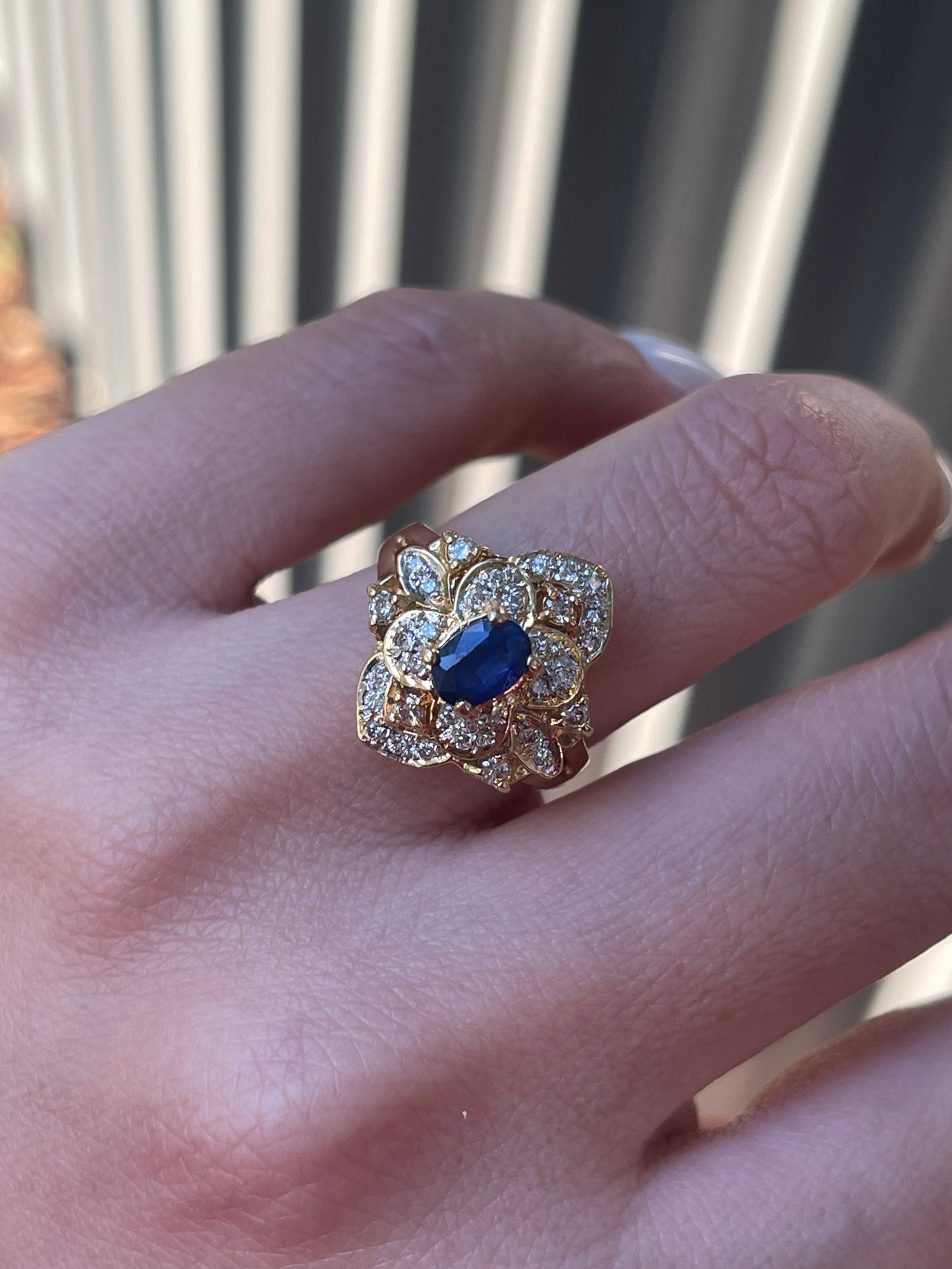Sapphire Diamond Flower Ring In 18ct Yellow Gold