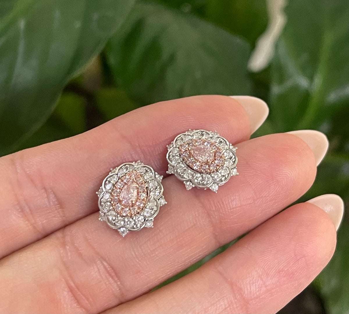 Natural Light Fancy Pink Diamond Stud Earrings In 14ct White Gold
