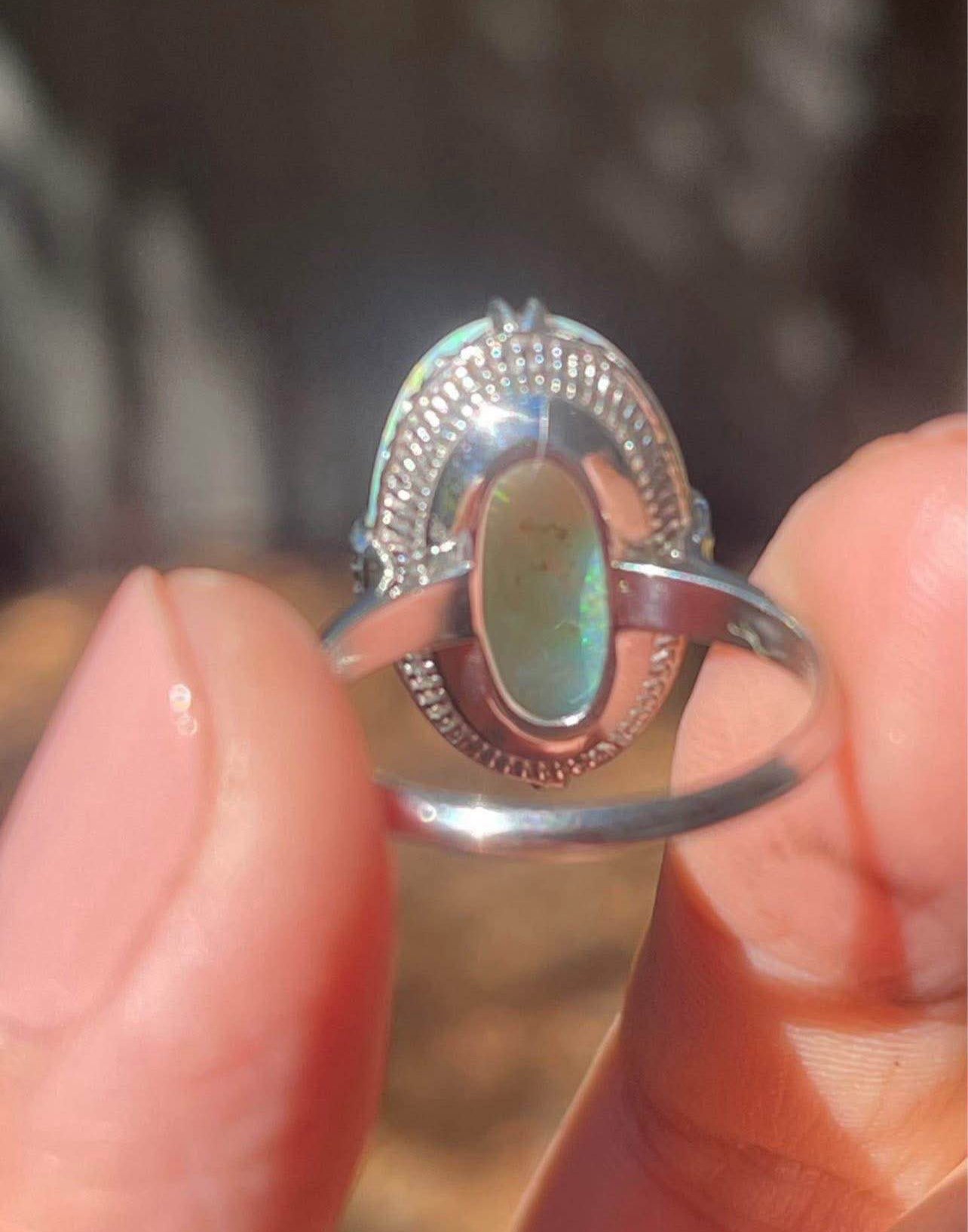 Contemporary 900 Platinum natural solid Australian opal ring