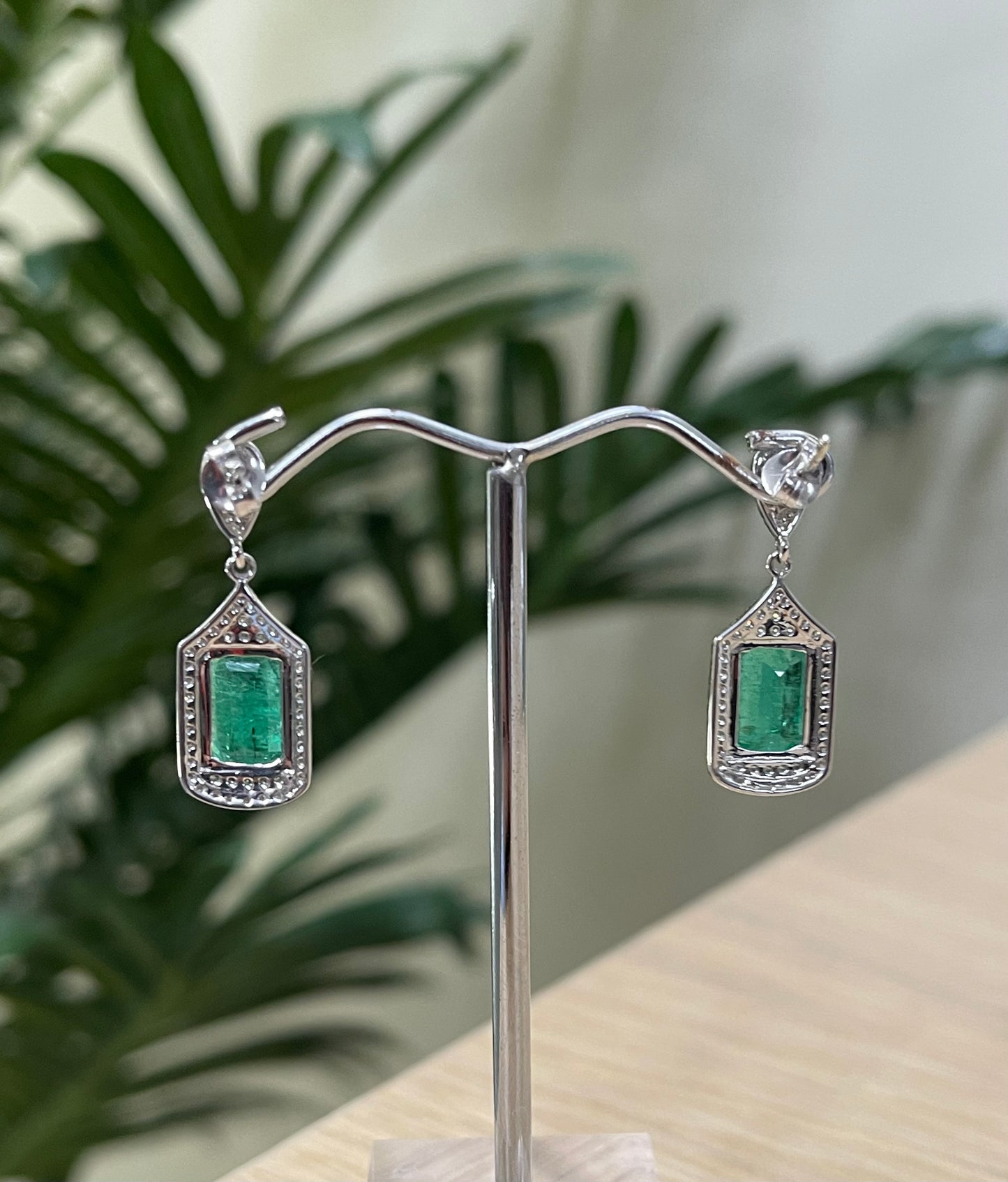 4.88ct Natural Emerald & Diamond Earrings In 14ct White Gold