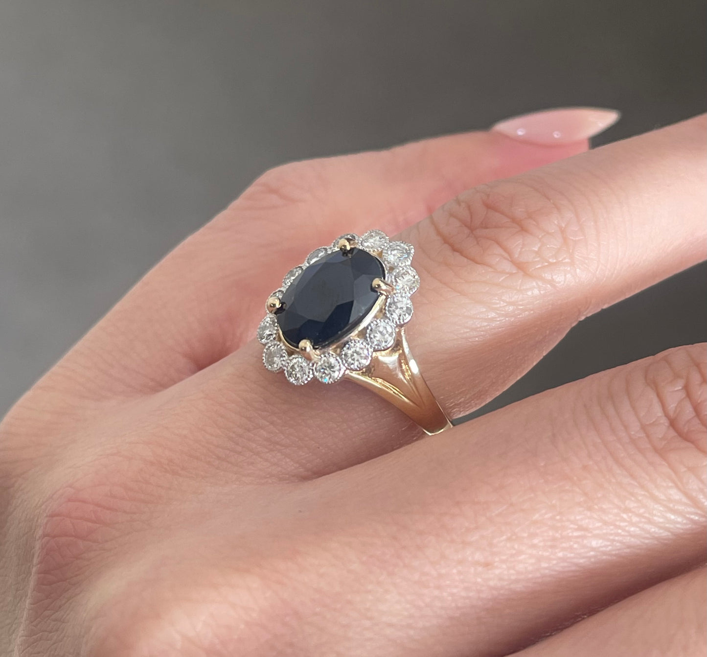 3.41ct Natural Royal Blue Sapphire Diamond Halo Ring In 14ct Yellow & White Gold