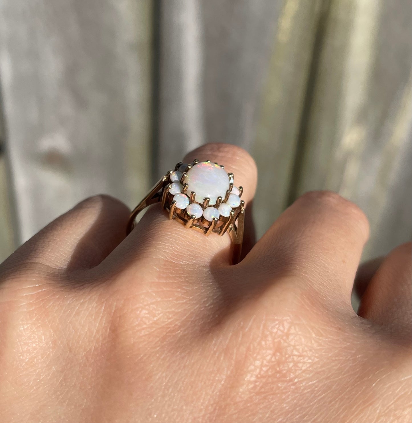 Vintage 1971 UK OriginNatural Solid Opal Cluster Ring In 9ct Yellow Gold