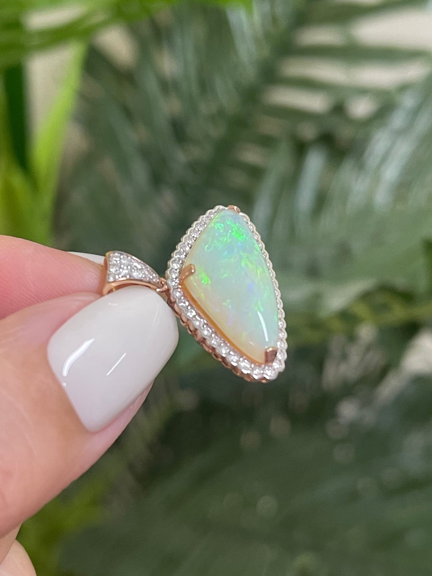 5.45ct Natural Solid Australian Crystal Opal & Diamond Pendant In 14ct Rose Gold