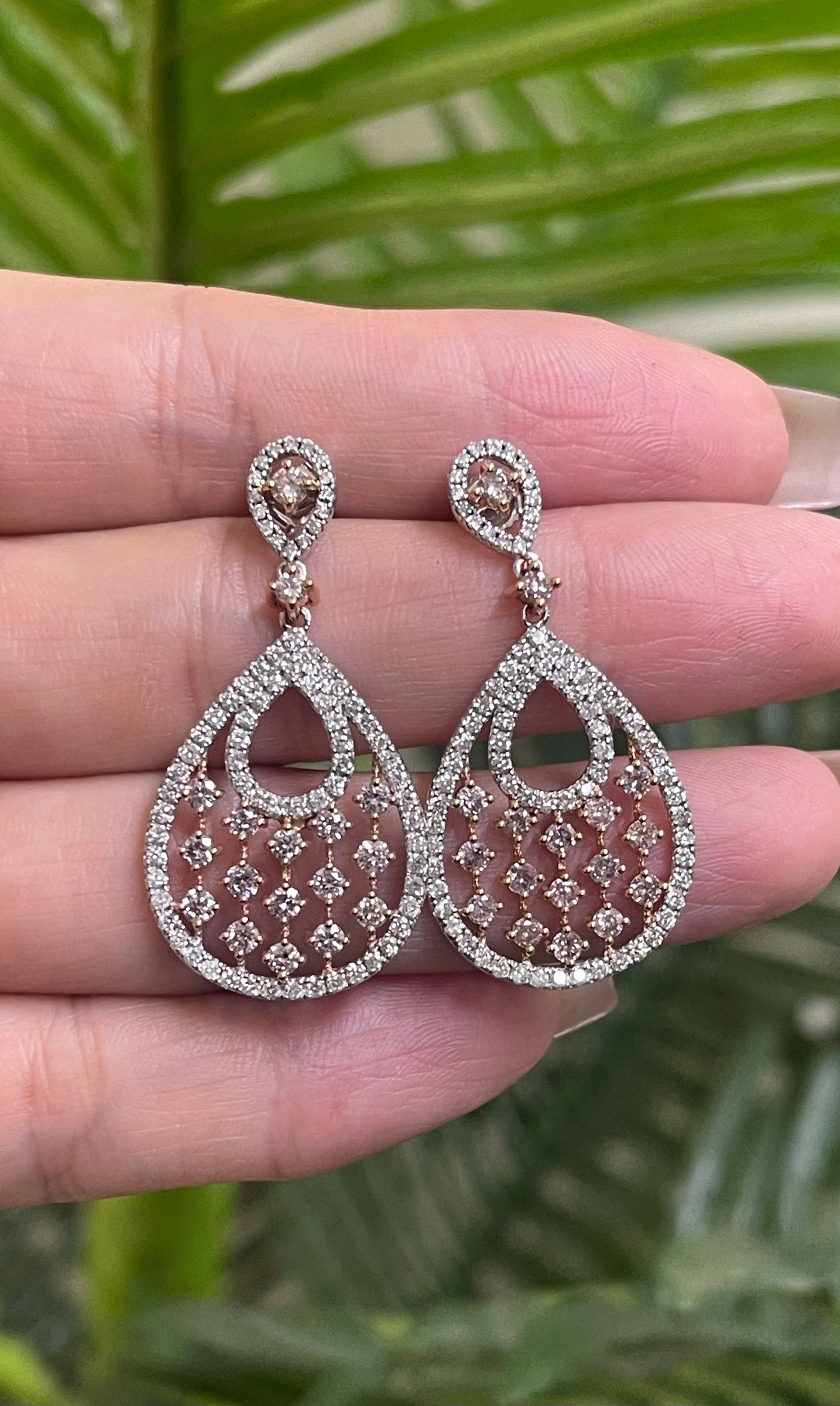 2.85ct Natural Pink Diamond Drop Earrings In 14ct White Gold & Rose Gold