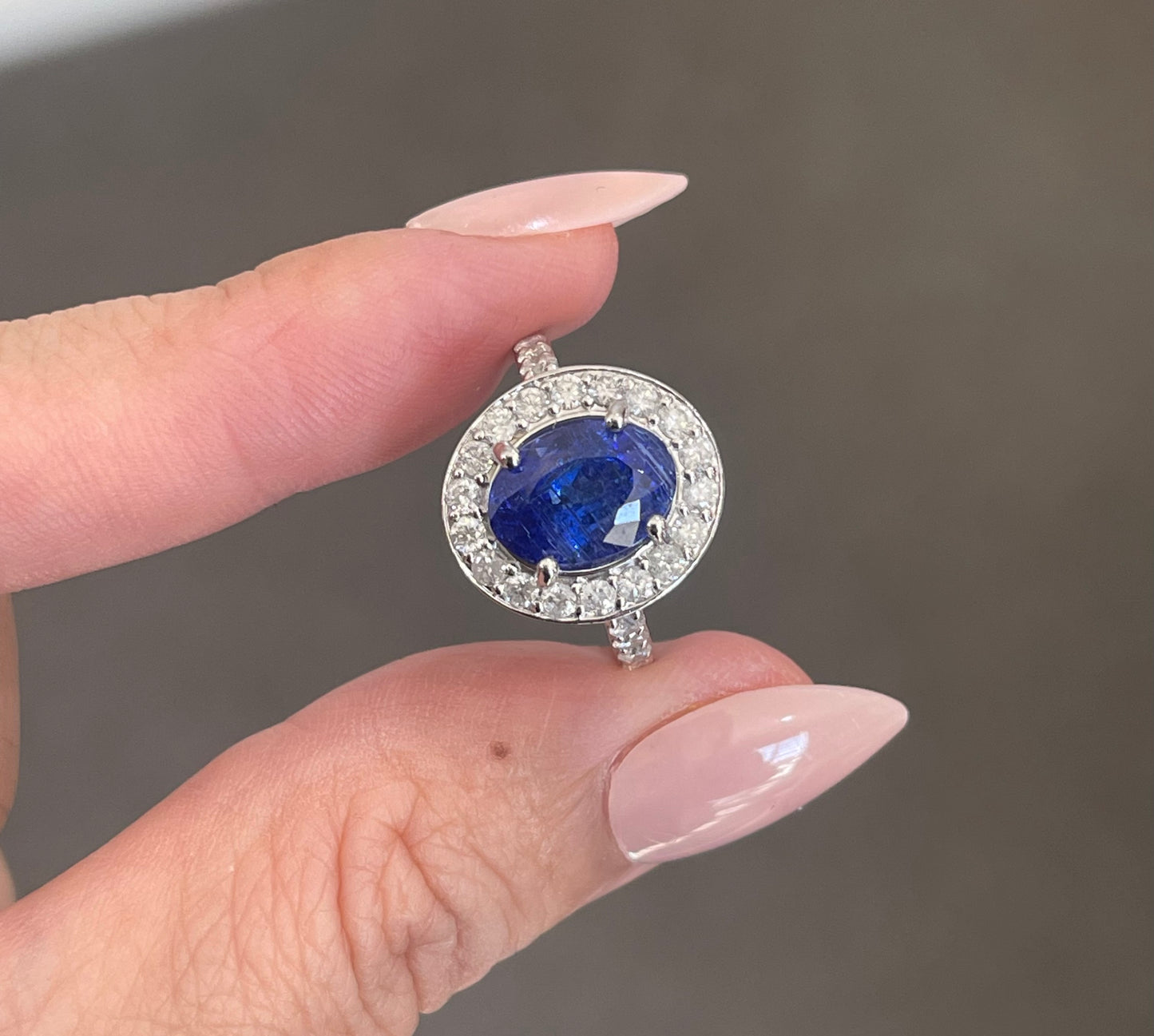 4.07ct Natural Tanzanite Diamond Halo Ring In 14ct White Gold