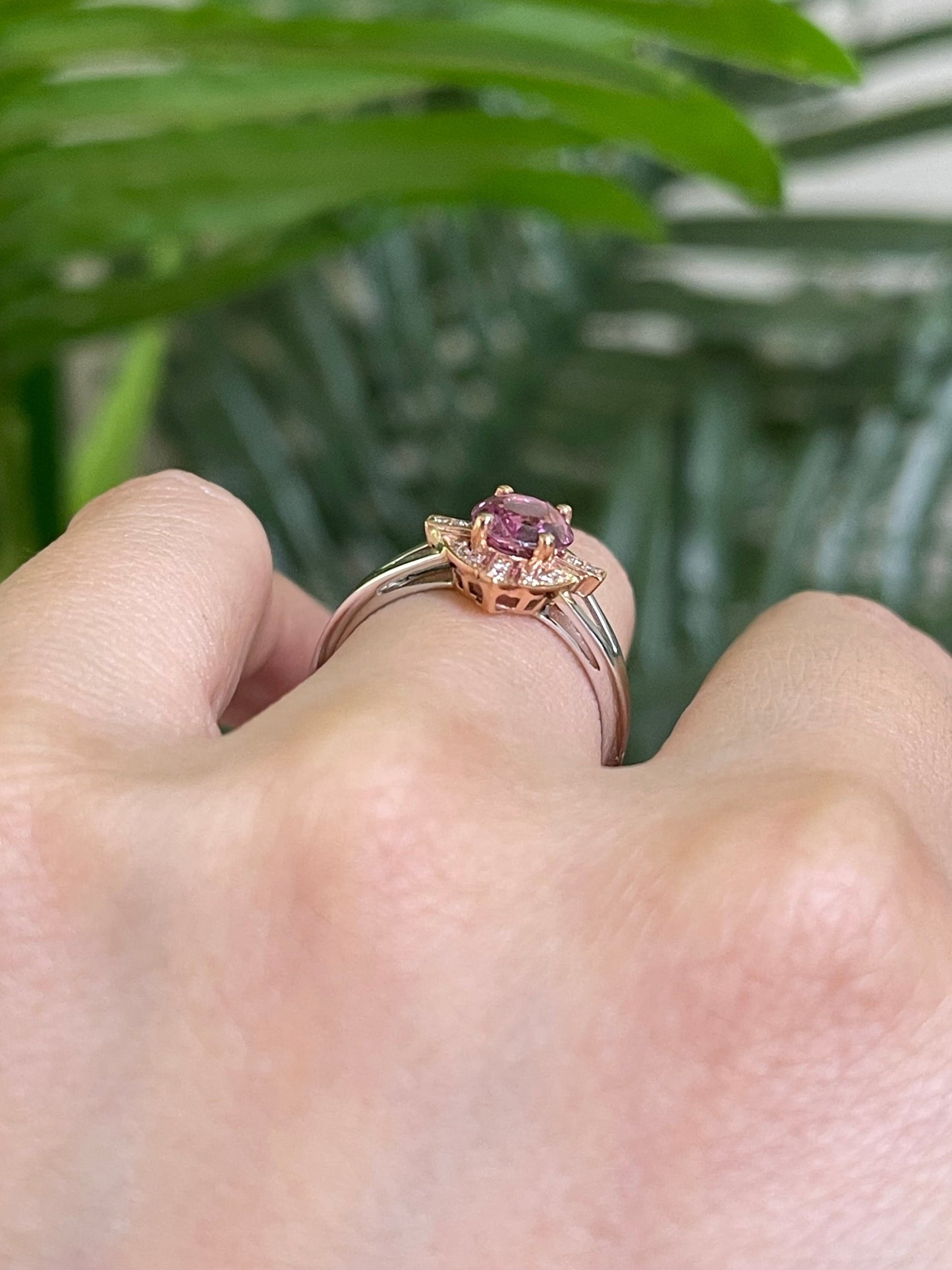Art Deco Style Natural Pink Diamond Pink Sapphire Ring In 14ct Rose Gold & White Gold