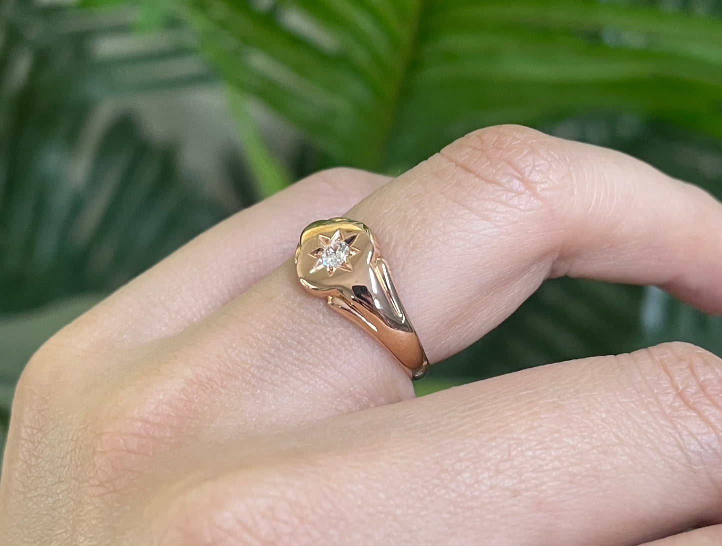 Vintage Birmingham VS Old European Cut Diamond Signet Ring In 9ct Rose Gold
