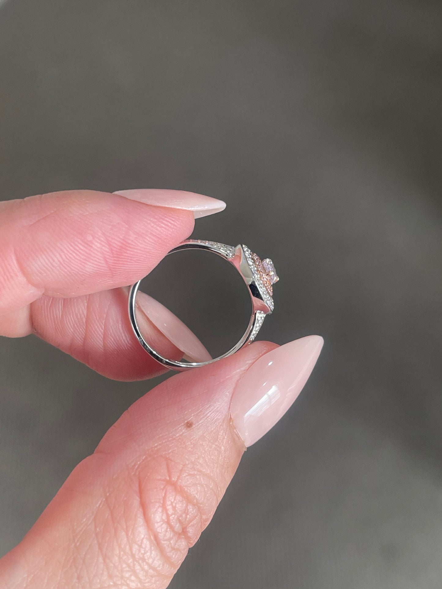 Natural Fancy purplish pink diamonds Halo Ring In 14ct White Gold