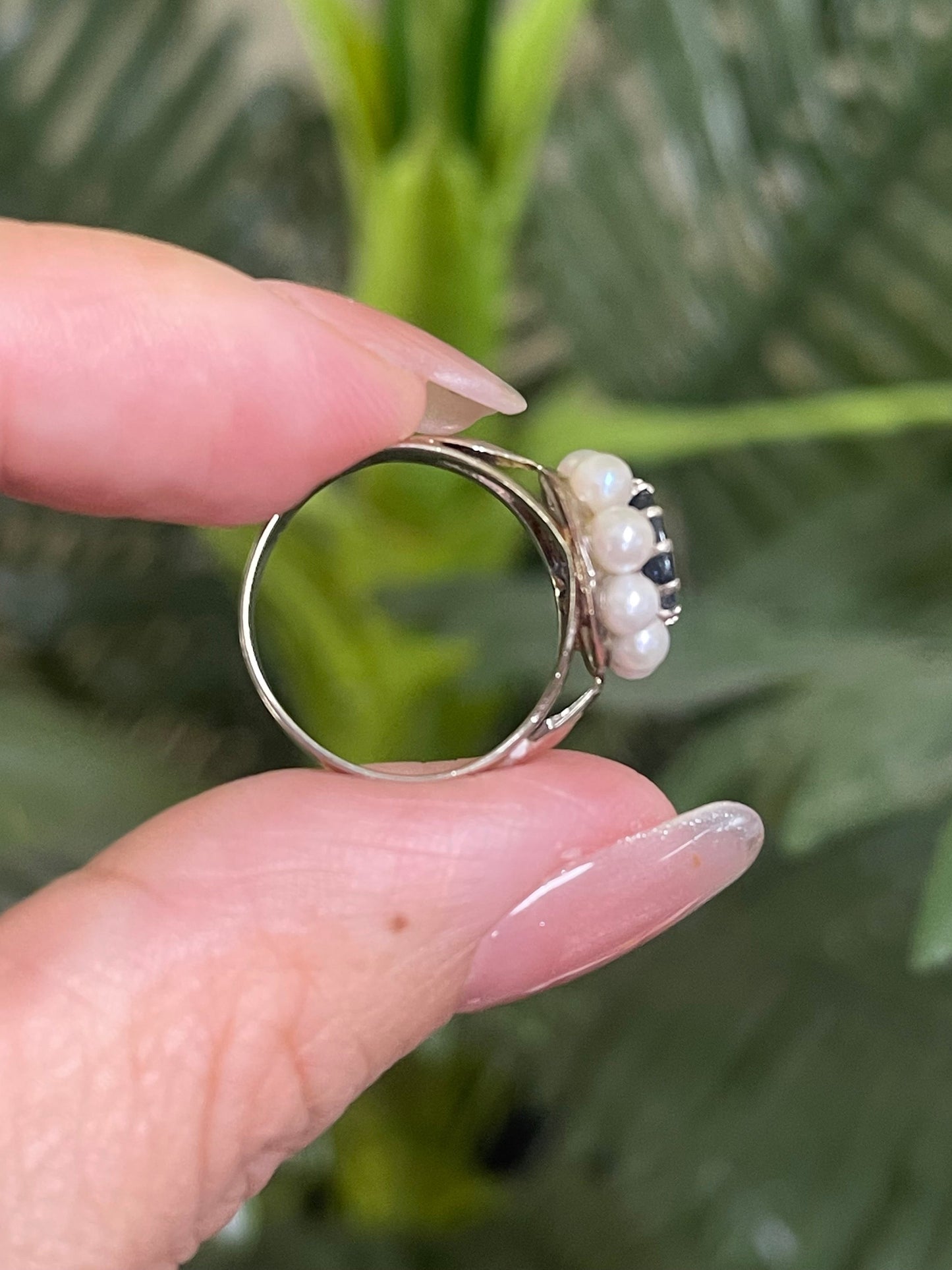 Vintage 2.21ct Natural Ceylon Sapphire & Natural Pearl Halo Ring In 18ct White Gold