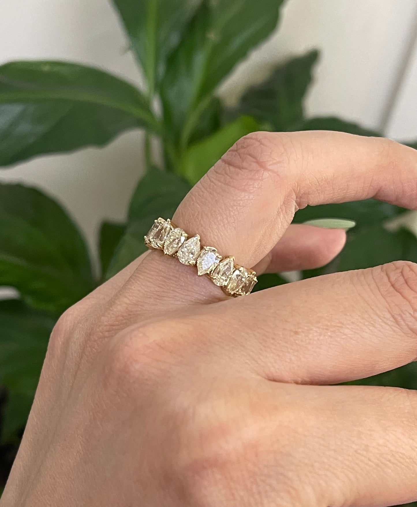 5.56ct Natural Teardrop Diamond Eternity Band -Circle Of Love Ring In 14ct Yellow Gold