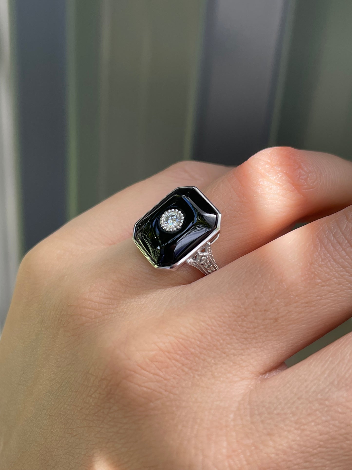 Eclipse Ring - Art Deco Inspired Onyx Diamond Ring In 950 Platinum