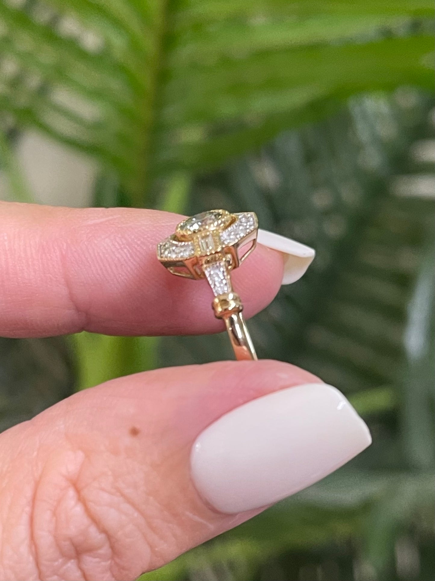 Art Deco Style VS Clarity Champagne Diamond Ring In 14ct Yellow Gold