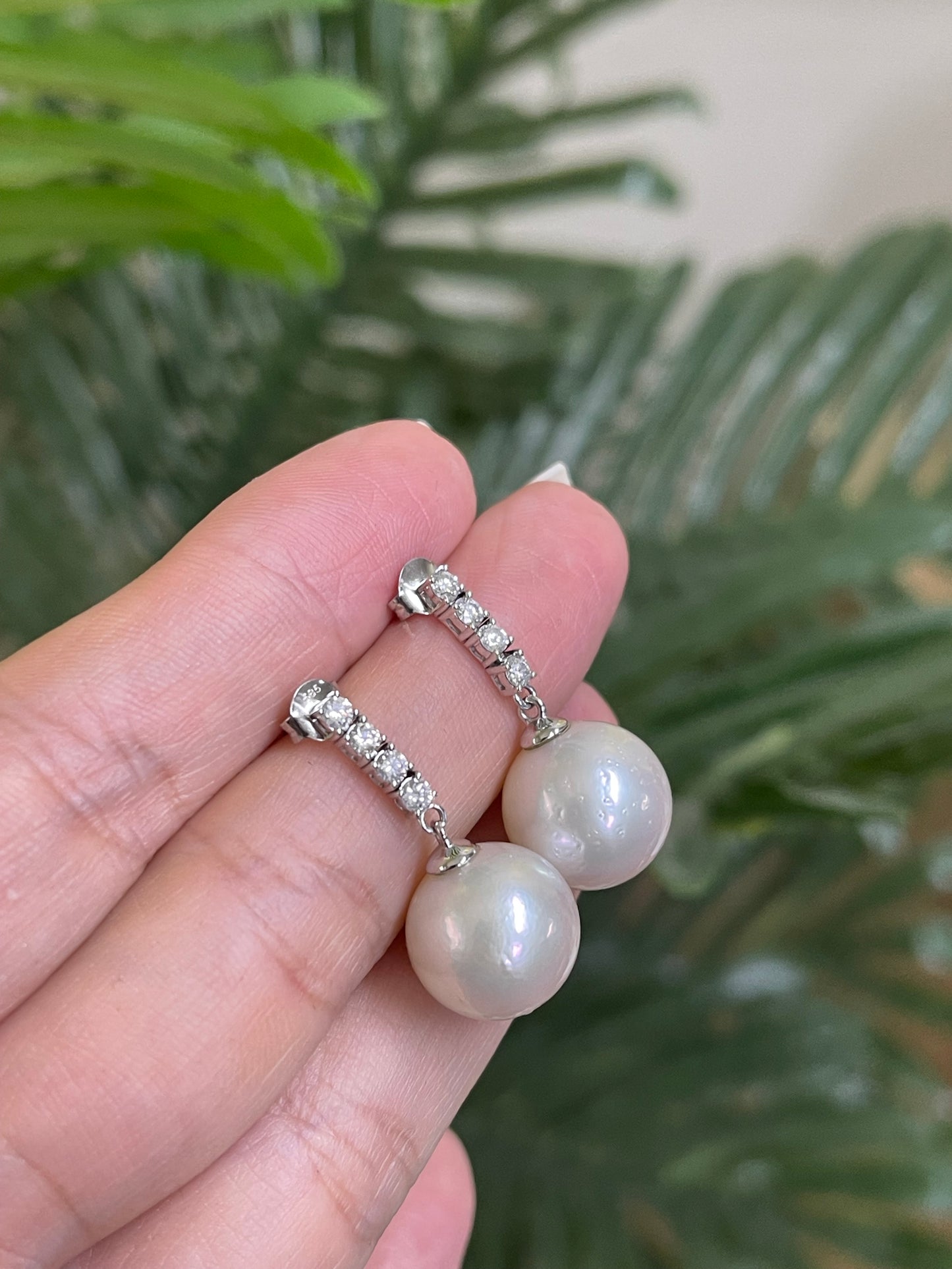 South Sea Pearl & Diamond Drop Earrings In 14ct White Gold