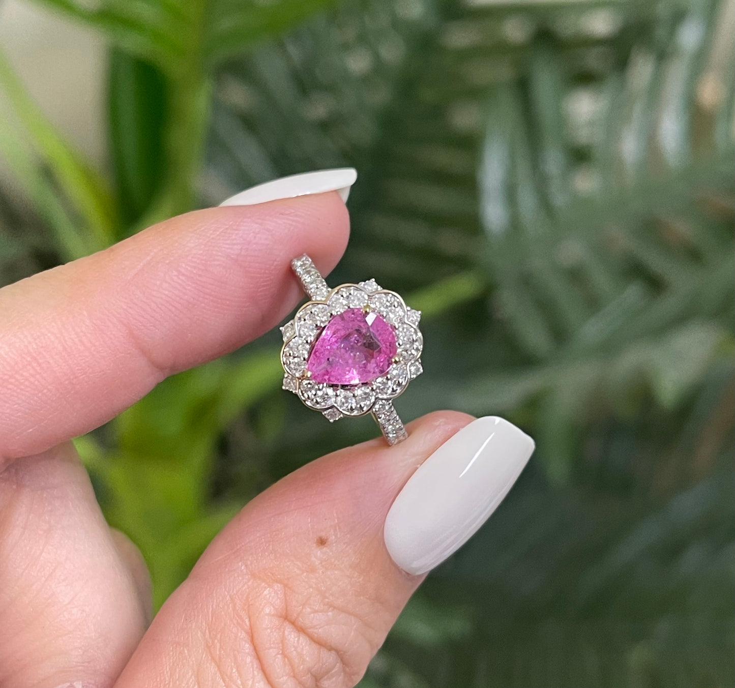 Antique Style Natural Pink Sapphire Diamond Ring In 14ct Yellow Gold