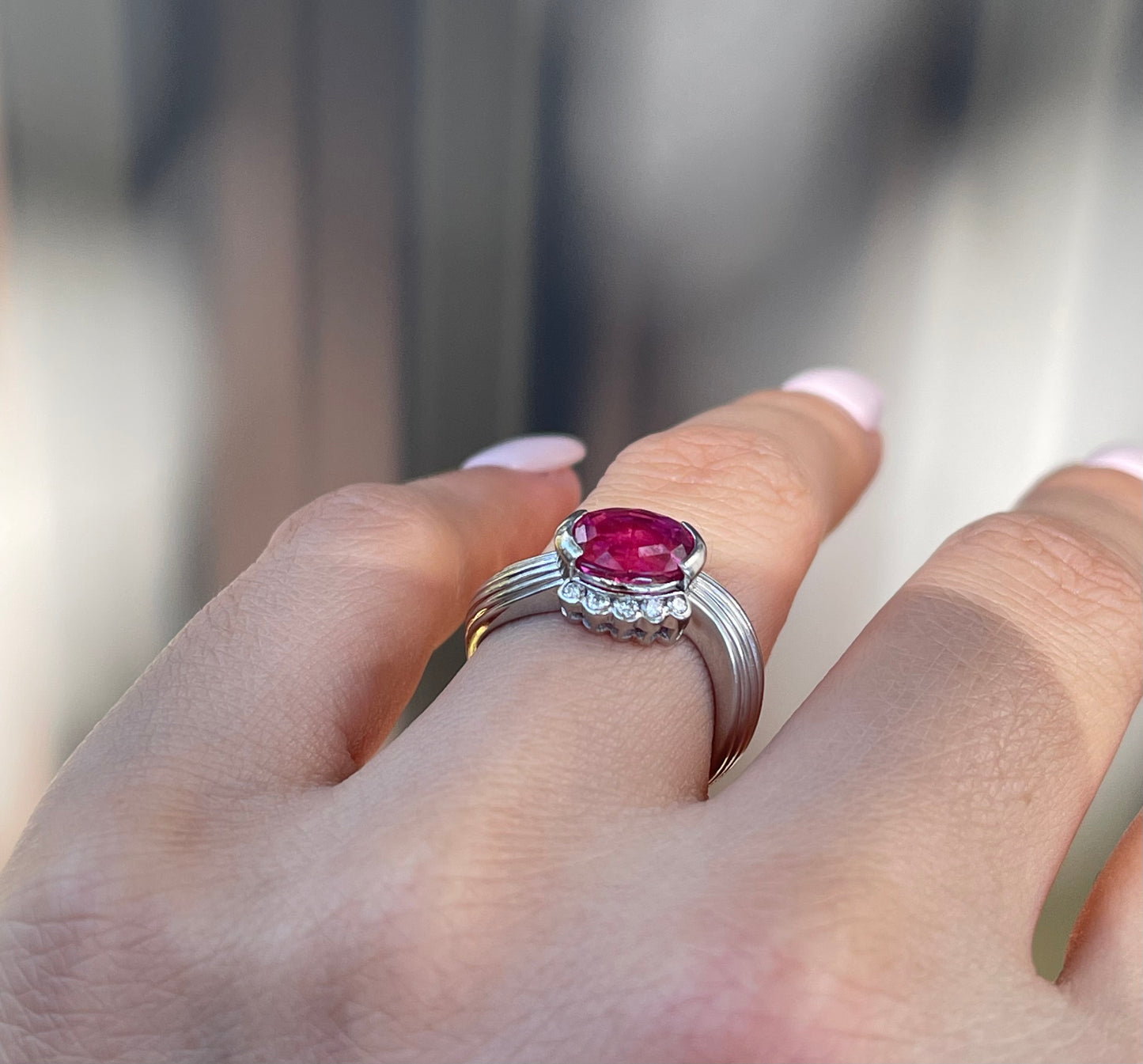 1.83ct Pink Tourmaline Diamond Ring In 900 Platinum