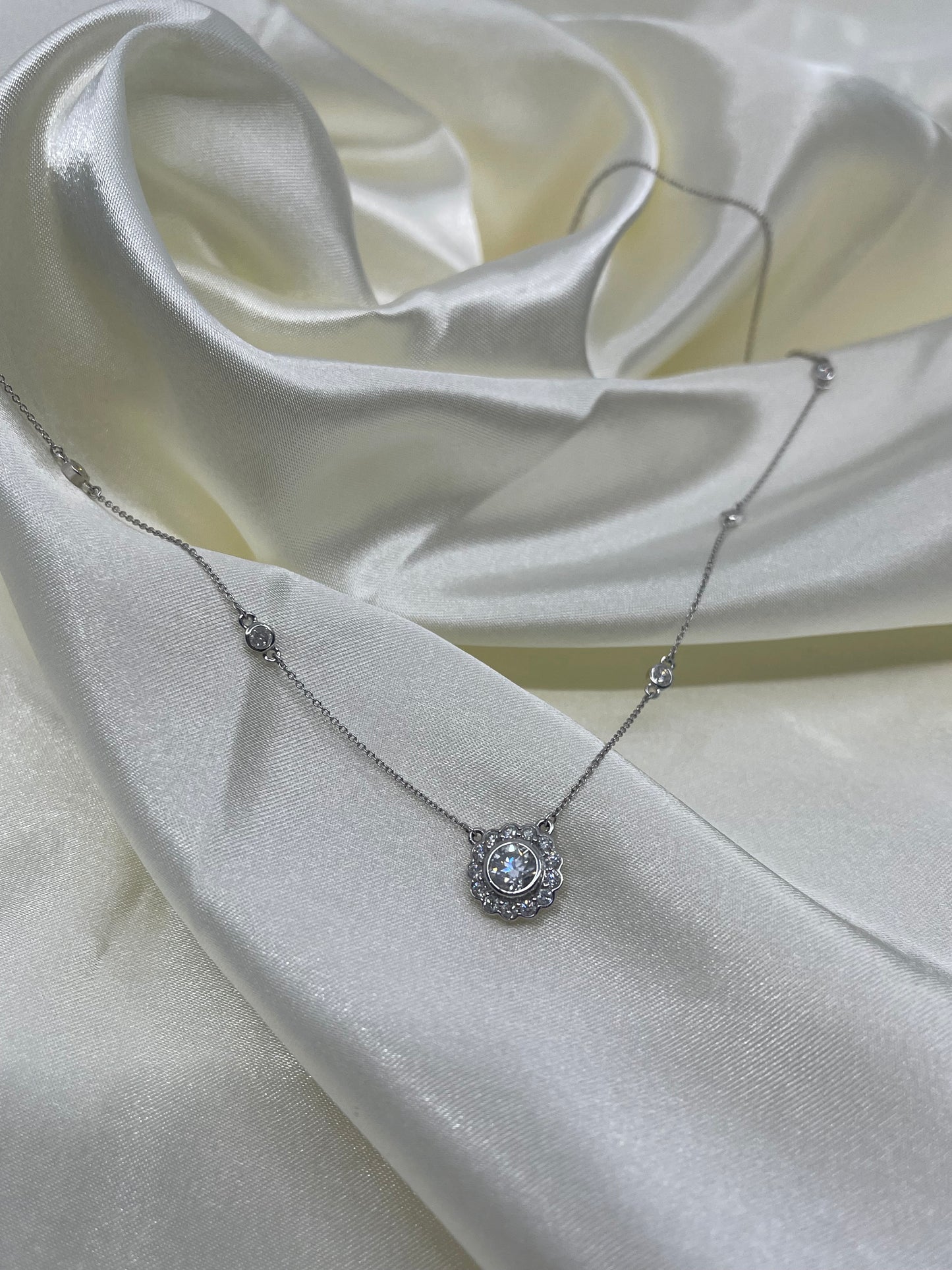 1.42ct Natural Diamond Necklace With Diamond By The Yard Chain In 14ct White Gold