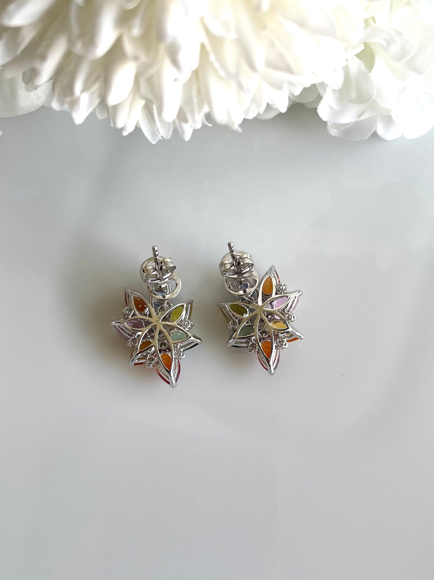 6.75ct Sapphire Diamond Flower Earrings in 14ct white gold
