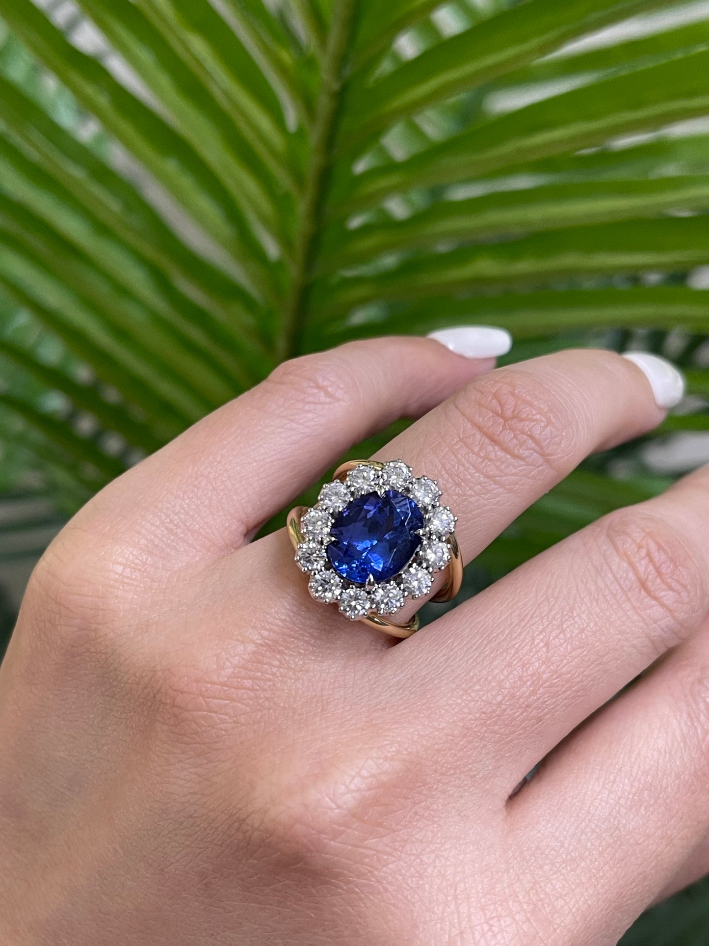 3.8ct Natural Tanzanite & 1.36ct Natural Diamond Ring With Split Shoulder In 14ct Yellow Gold