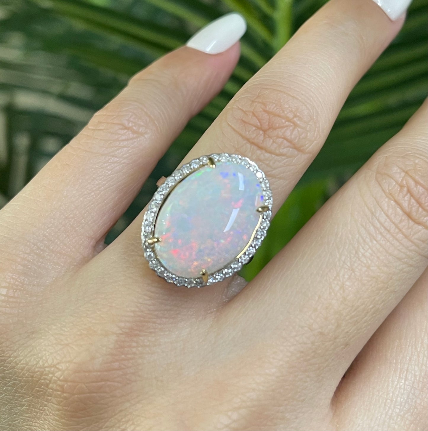 5.96ctNatural Solid Australian Andamooka Opal & Diamond Halo Ring In 14ct Yellow Gold