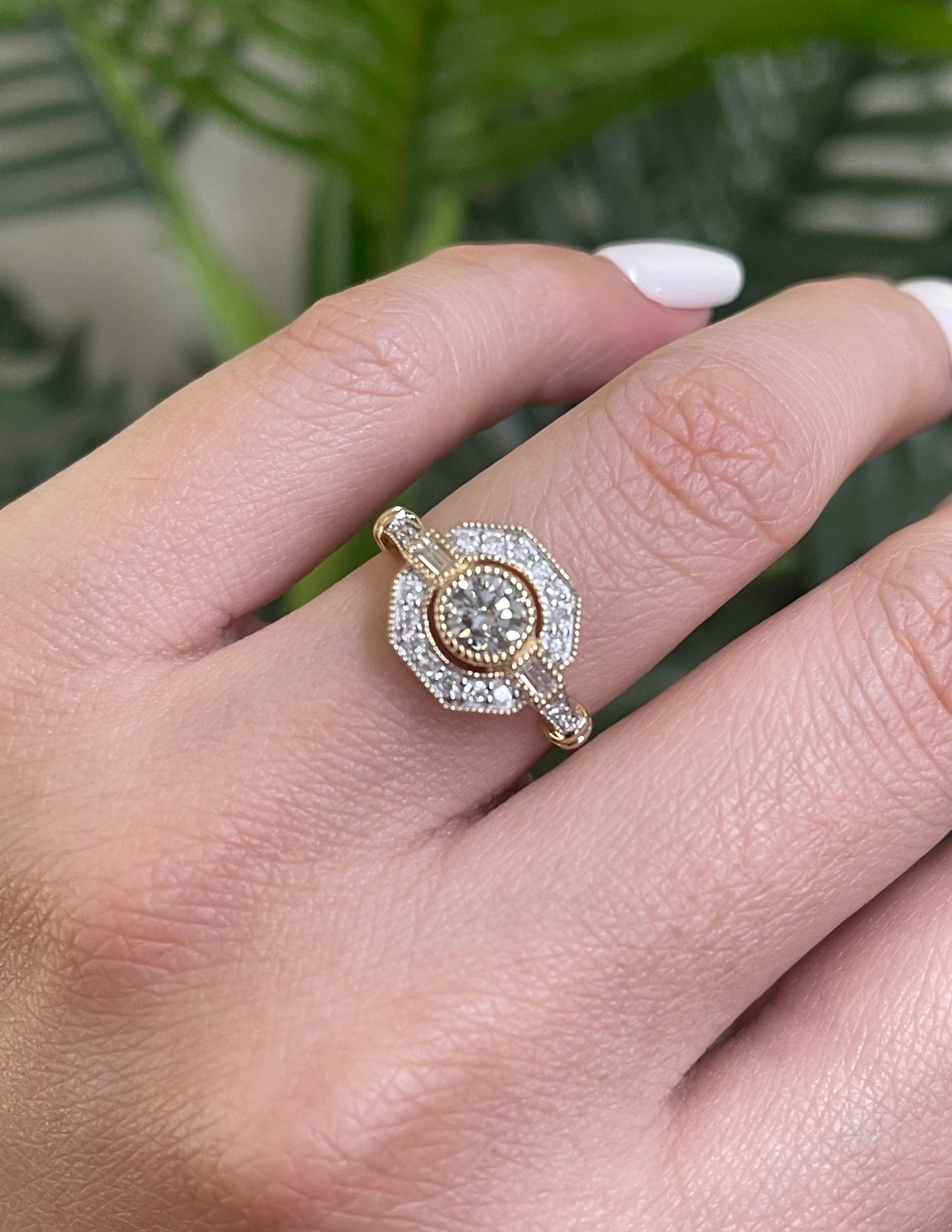 Art Deco Style VS Clarity Champagne Diamond Ring In 14ct Yellow Gold
