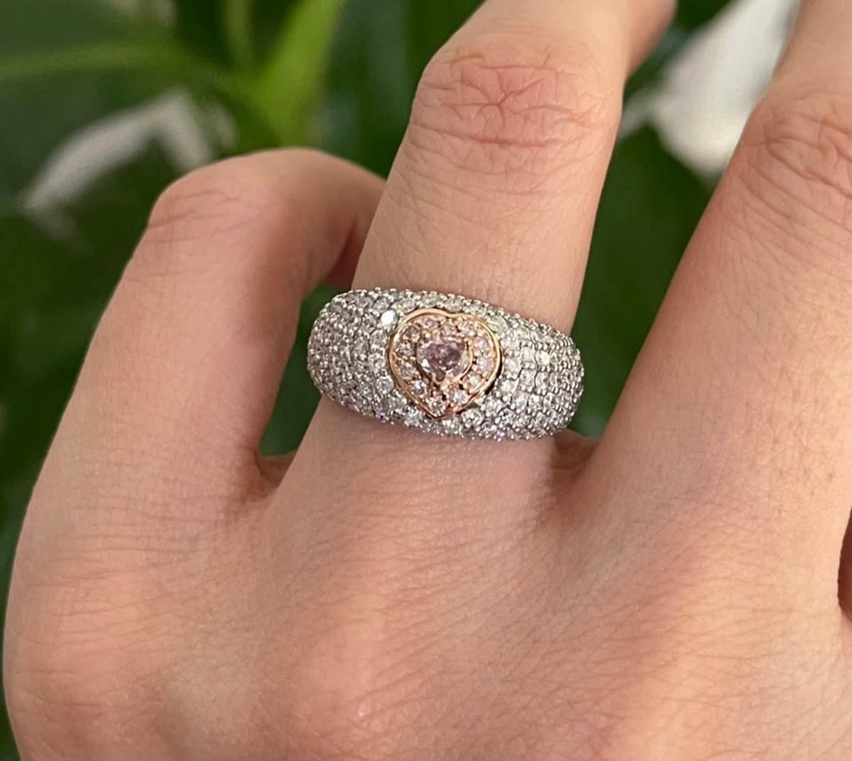 Natural Light Pink Diamond & White Diamond Love Heart Ring In 14ct Rose & White Gold