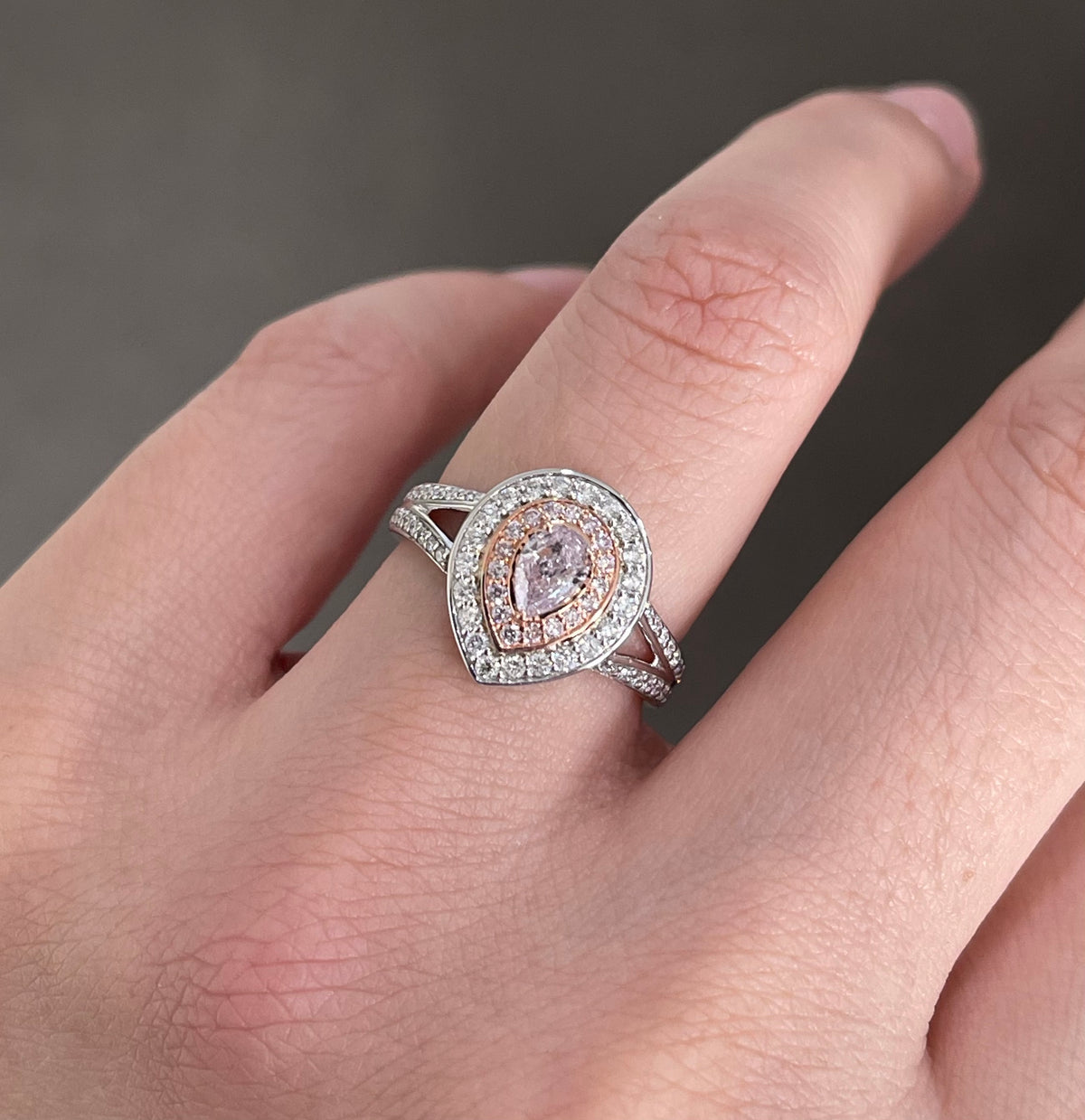 Natural Fancy purplish pink diamonds Halo Ring In 14ct White Gold