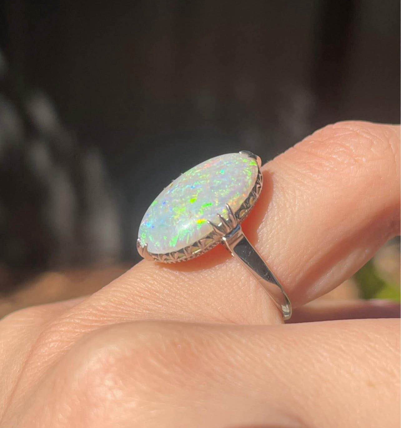 Contemporary 900 Platinum natural solid Australian opal ring