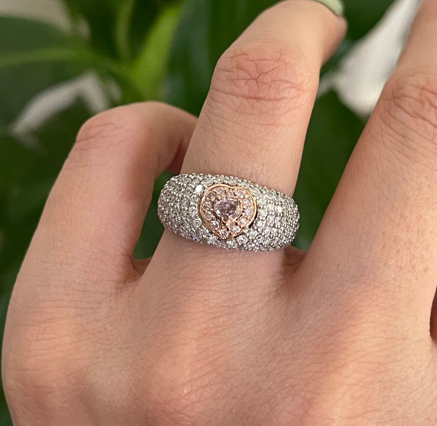 Natural Light Pink Diamond & White Diamond Love Heart Ring In 14ct Rose & White Gold