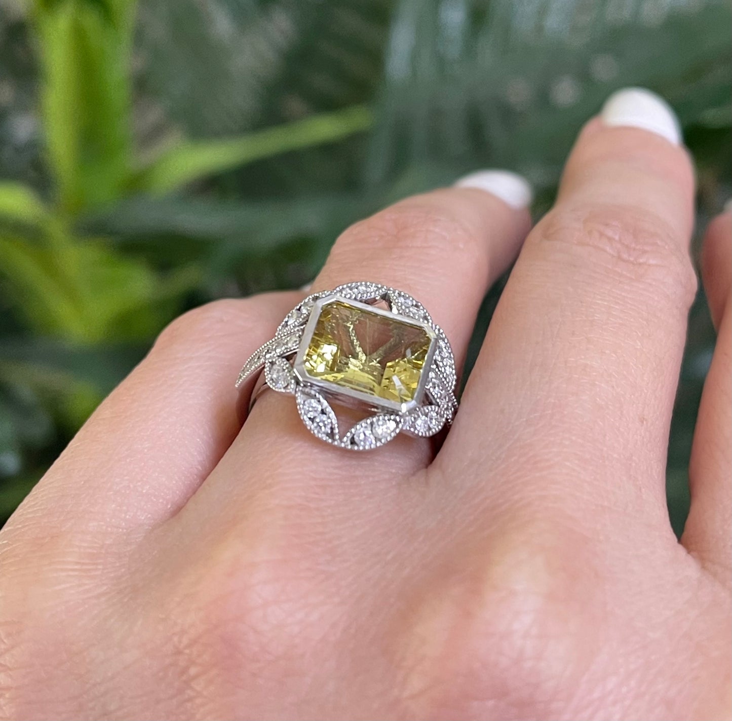 Art Deco-inspired Heliodor & Diamond Statement Ring In 14ct White Gold